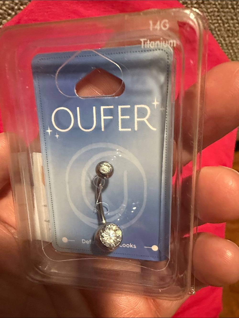 Titanium Navel Ring - Silver with Clear Gem